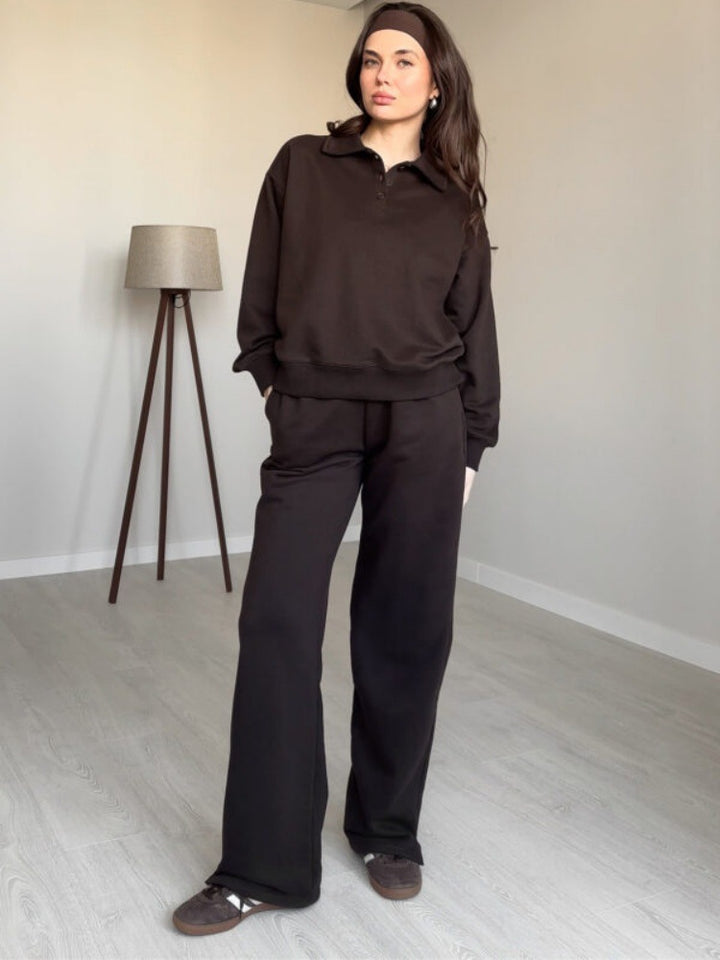 Ladies sporty lounge set with polo collar and wide legs Lisslune