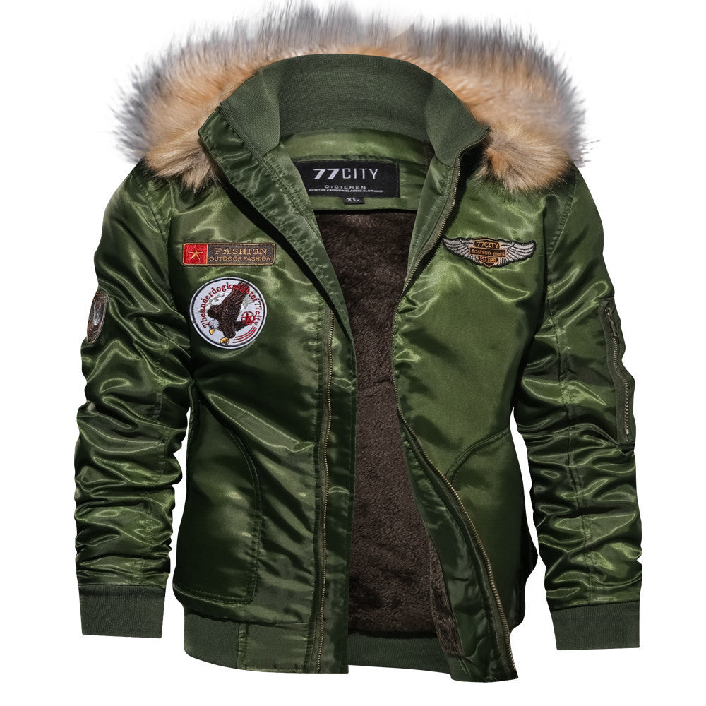 Men's Fashion Bomber Jacket with Removable Synthetic Fur Collar Lisslune
