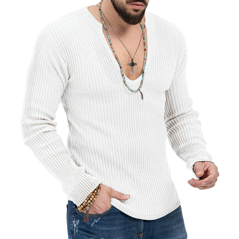 Men's long sleeve shirt with textured V-neck and ribbed design Lisslune