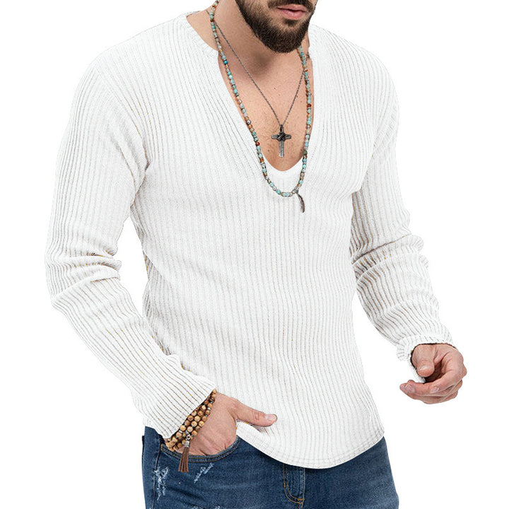 Men's long sleeve shirt with textured V-neck and ribbed design Lisslune