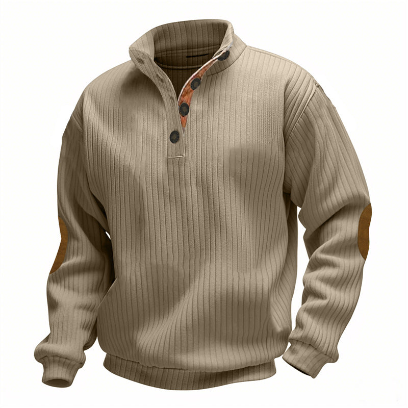 Men's casual knitted sweater with collar and fashionable elbow patches Lisslune