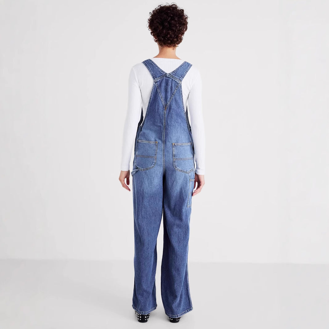 Women's denim overalls with wide leg and adjustable straps Lisslune