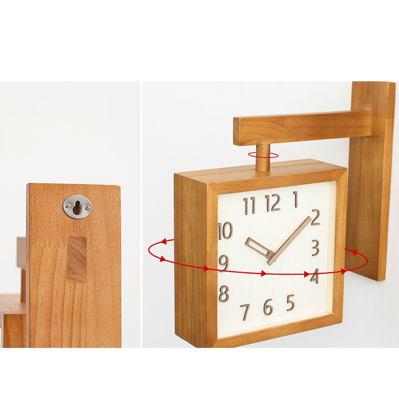 Lisslune | Wall-Corner-Two-Sided Wood-Analog-Clock