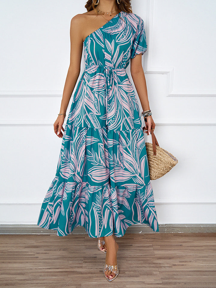 Women's maxi dress in asymmetrical design with floral pattern and wrap belt Lisslune