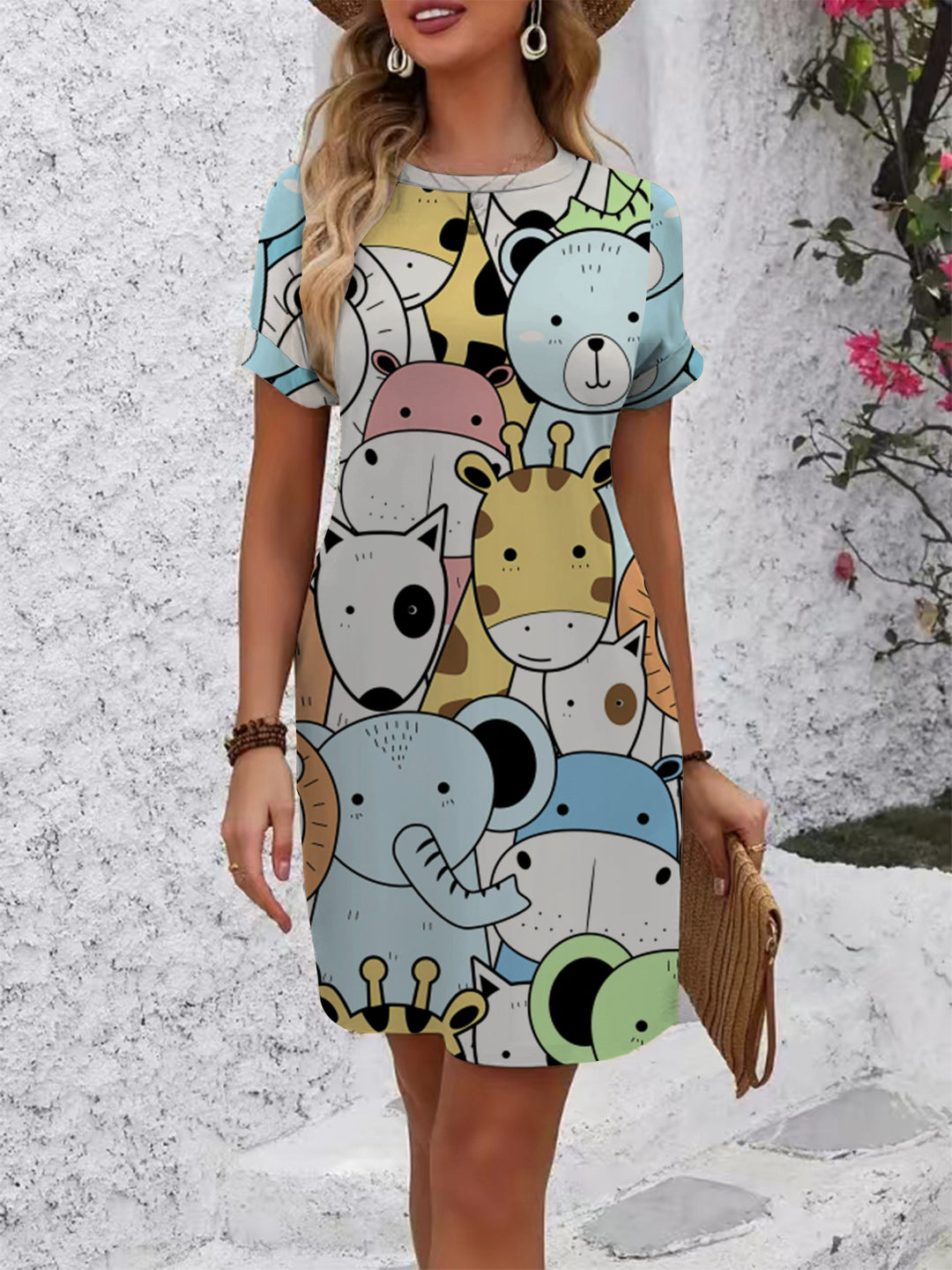 Women's Casual Short Sleeve Dress with Creative Geometric Pattern Lisslune