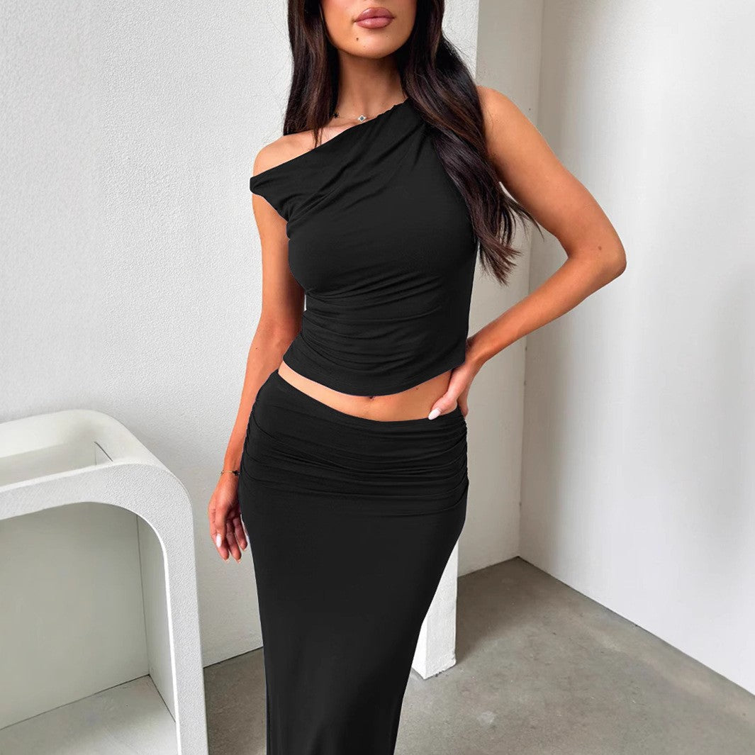 Damen Set aus schulterfreiem Top und Maxi-Rock in gerafftem Design Lisslune