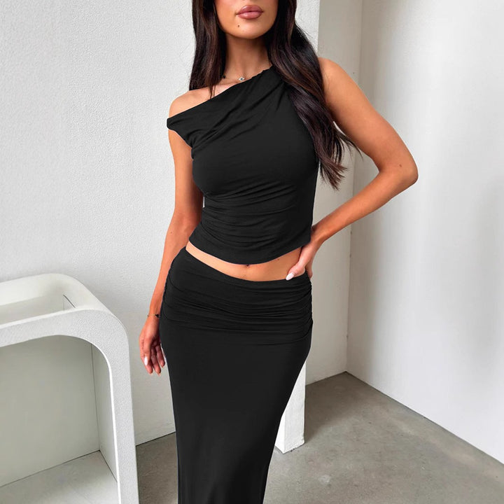 Damen Set aus schulterfreiem Top und Maxi-Rock in gerafftem Design Lisslune