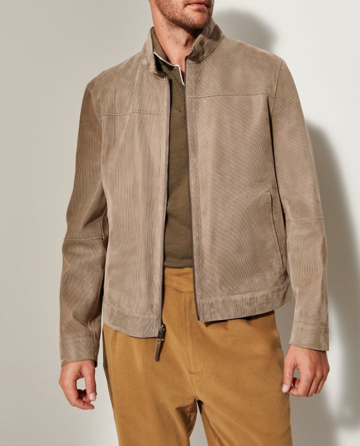 Men's leather jacket in a modern cut with textured outer material Lisslune