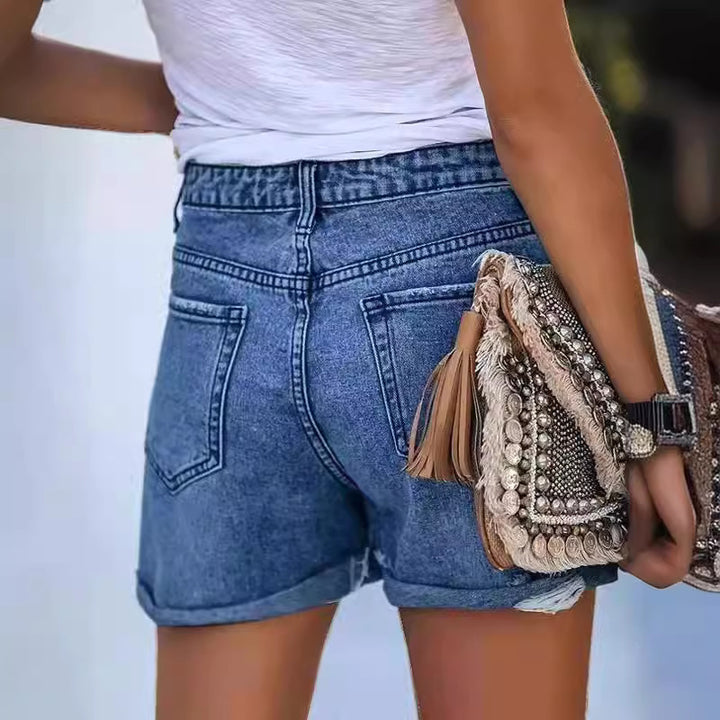 Damen Sommerliche Destroyed Jeansshorts mit umgeschlagenem Saum Lisslune