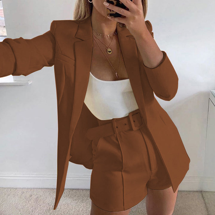 Ladies Fashion Blazer Set with Figure-Hugging Cut and High-Waisted Shorts Lisslune