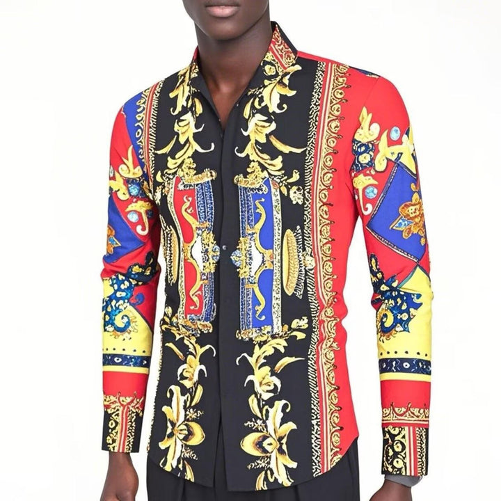 Men's long sleeve shirt with extravagant baroque pattern and modern fit Lisslune