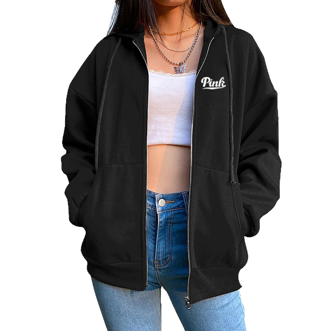 Women's relaxed hoodie jacket with practical zip and stylish lettering Lisslune