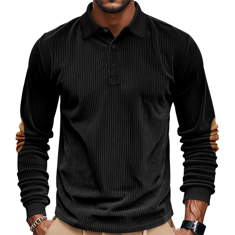 Men's Long Sleeve Shirt with Textured Material and Fashionable Elbow Patches Lisslune