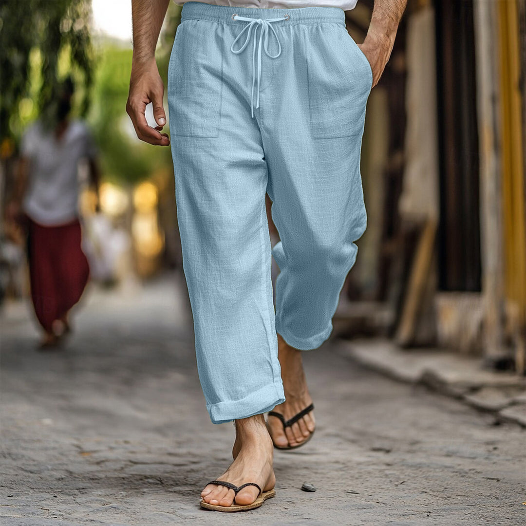 Men's airy linen pants with elastic drawstring and practical side pockets Lisslune