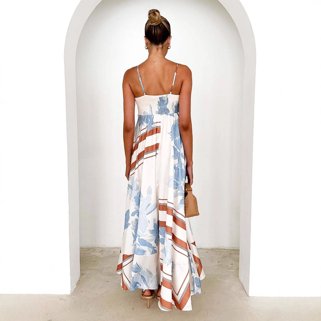 Women's maxi dress with playful floral design and cut-out details