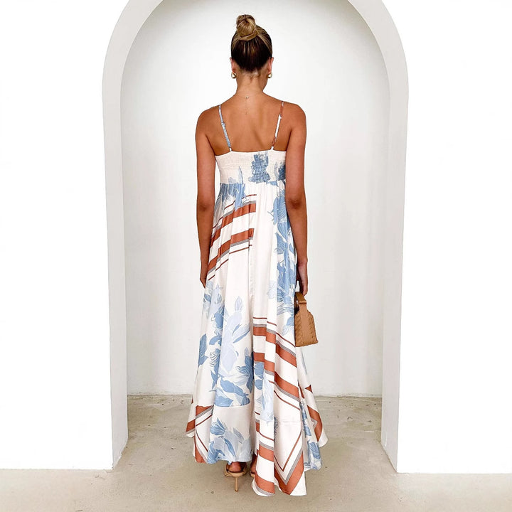 Women's maxi dress with playful floral design and cut-out details