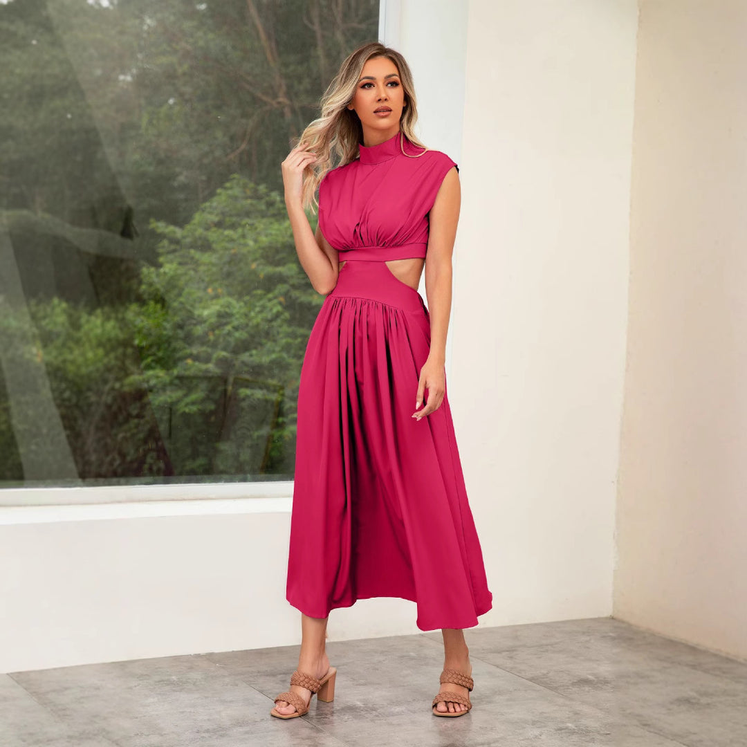 Women's maxi dress with cut-outs and modern stand-up collar Lune London