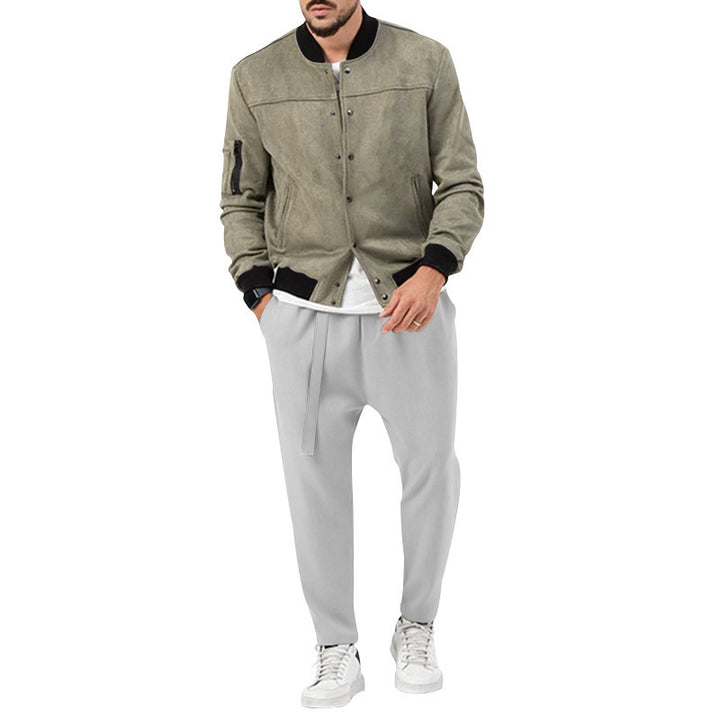 Men's bomber jacket made of luxurious suede with practical zip pockets and elegant accents Lisslune