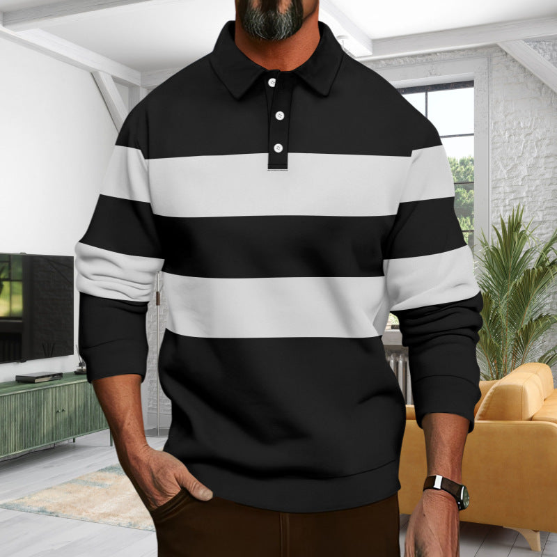 Men's Long Sleeve Polo Shirt with Modern Stripe Pattern Lisslune