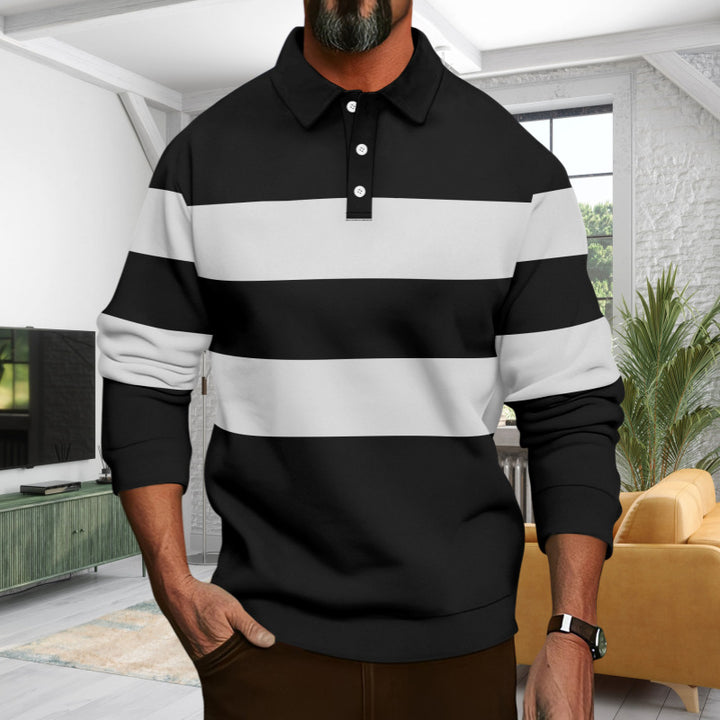 Men's Long Sleeve Polo Shirt with Modern Stripe Pattern Lisslune