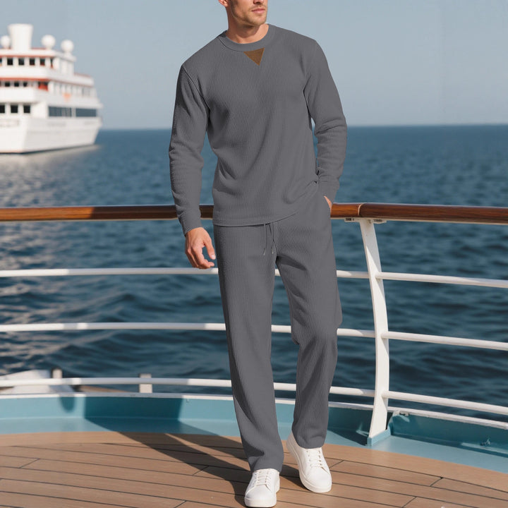 Men's casual long-sleeve set with textured fabric and fashionable accents Lisslune