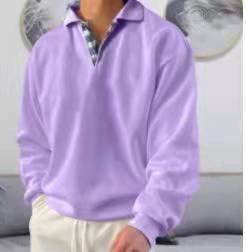 Men's Long Sleeve Polo Shirt with Elegant V-Neck and Stylish Contrast Details Lisslune