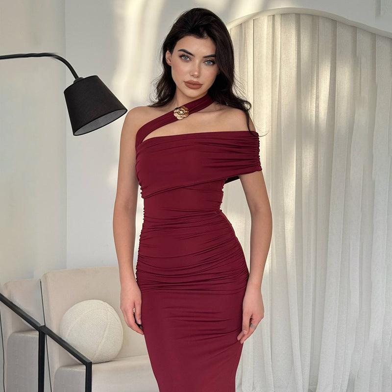 Women's Elegant Wrap Evening Dress with Asymmetric Cut and Figure-Flattering Design