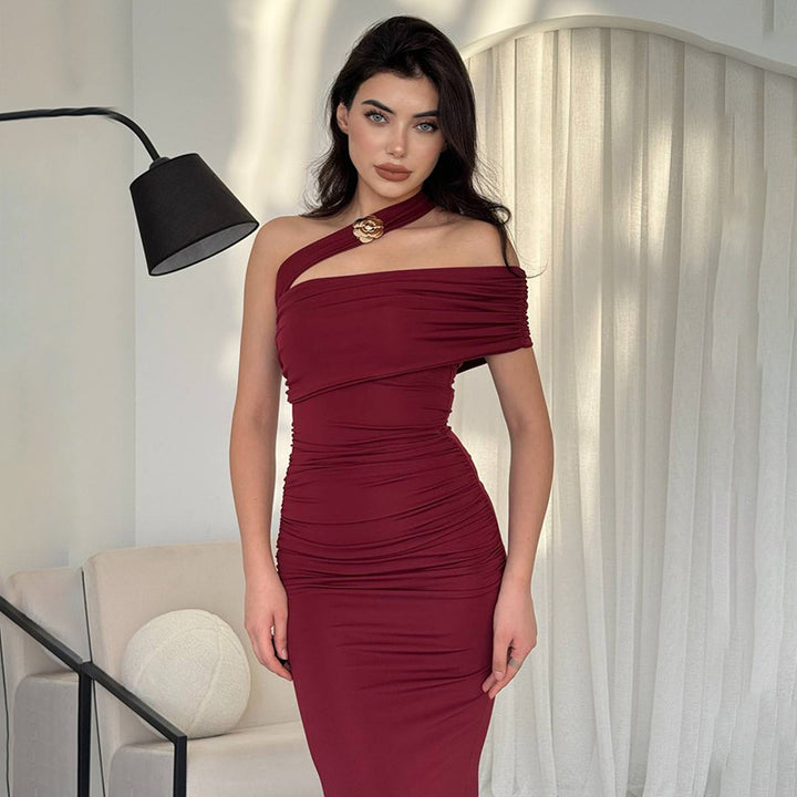 Women's Elegant Wrap Evening Dress with Asymmetric Cut and Figure-Flattering Design