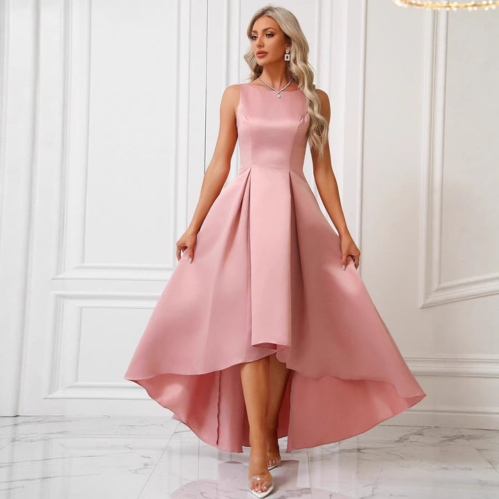Women's Elegant Evening Dress with Asymmetrical Cut and Refined Pleats