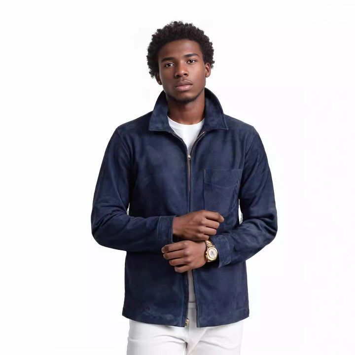 Men's stylish and casual suede jacket with stand-up collar Lisslune