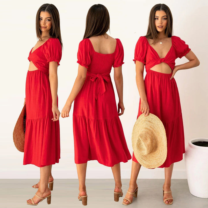 Women's midi dress with playful cut-outs and tie details Lune London