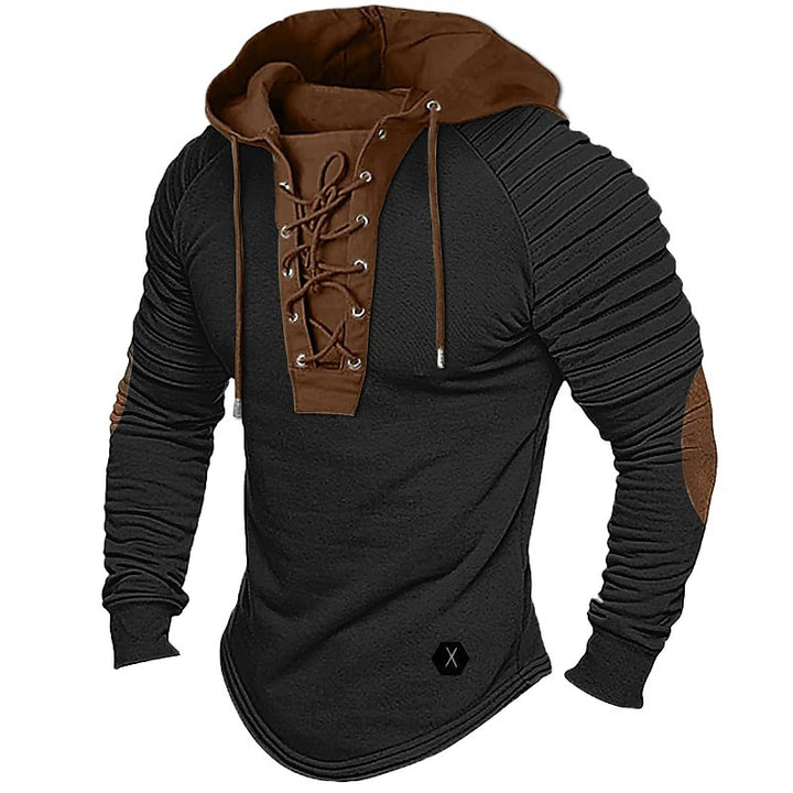 Men's casual hoodie with fashionable lacing design and structured sleeves Lisslune