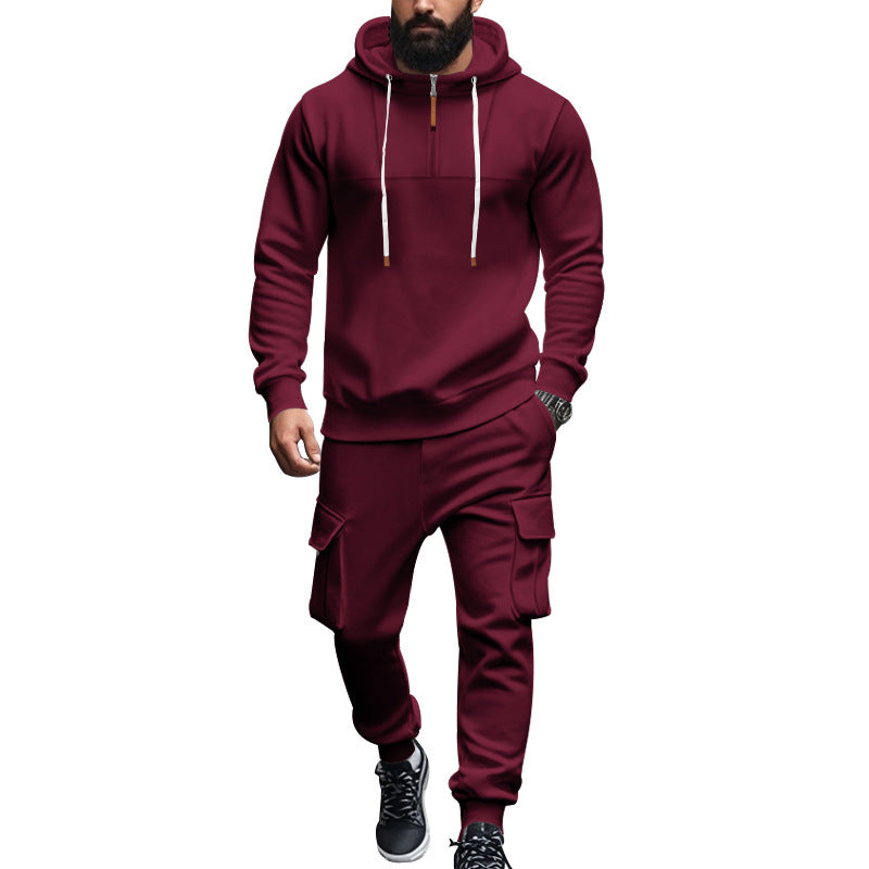 Men's leisure suit with hood and functional cargo pockets Lisslune