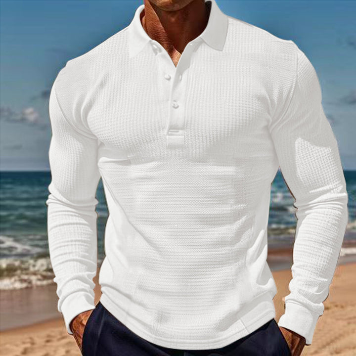 Men's long-sleeved polo shirt with textured design Lisslune