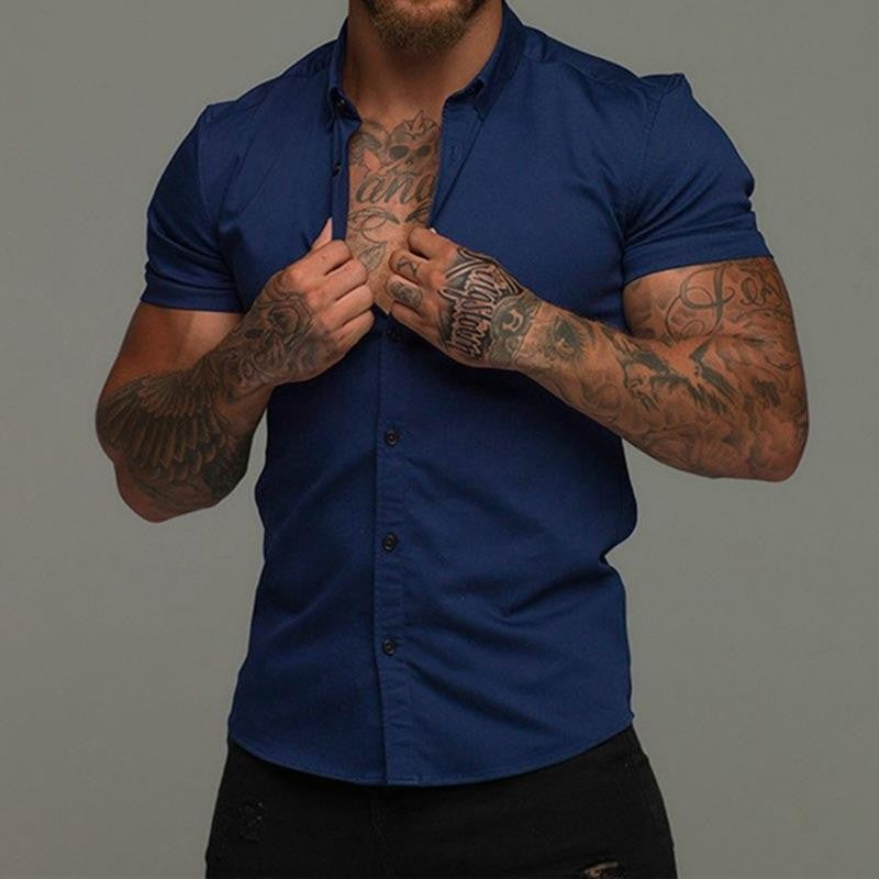 Men's short sleeve shirt with modern cut and stylish button detail Lisslune