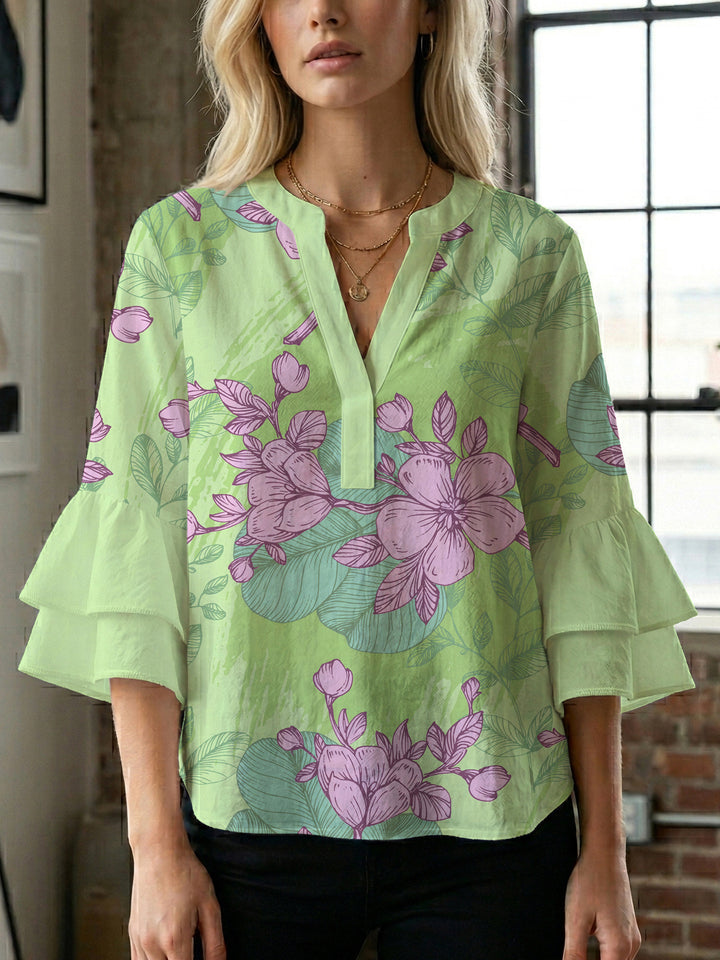 Women's blouse with voluminous sleeves and floral design Lisslune