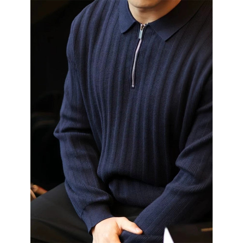 Men's knitted sweater with collar and practical zipper Lisslune