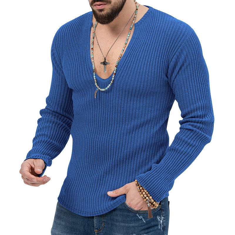 Men's long sleeve shirt with textured V-neck and ribbed design Lisslune