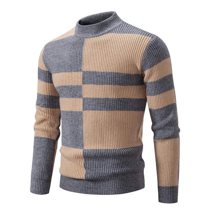 Men's fashionable turtleneck sweater with geometric pattern and textured knit Lisslune