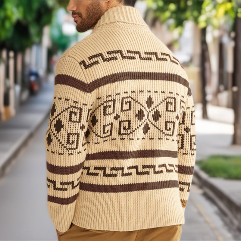 Men's cardigan with intricate pattern and high collar Lisslune