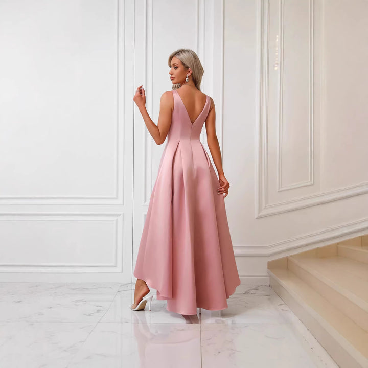 Women's Elegant Evening Dress with Asymmetrical Cut and Refined Pleats