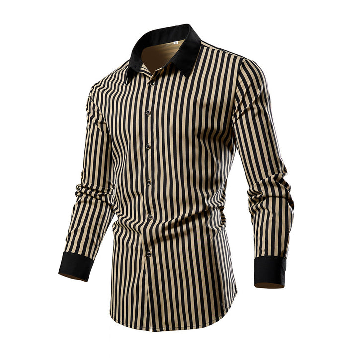 Men's long-sleeve shirt with a stylish striped pattern Lisslune