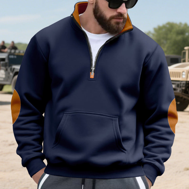 Men's High-Quality Stand Collar Sweater Made of Breathable Material with Zipper and Contrast Accents Lisslune