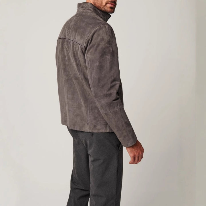 Men's elegant suede jacket with textured design and practical zippered pockets Lisslune