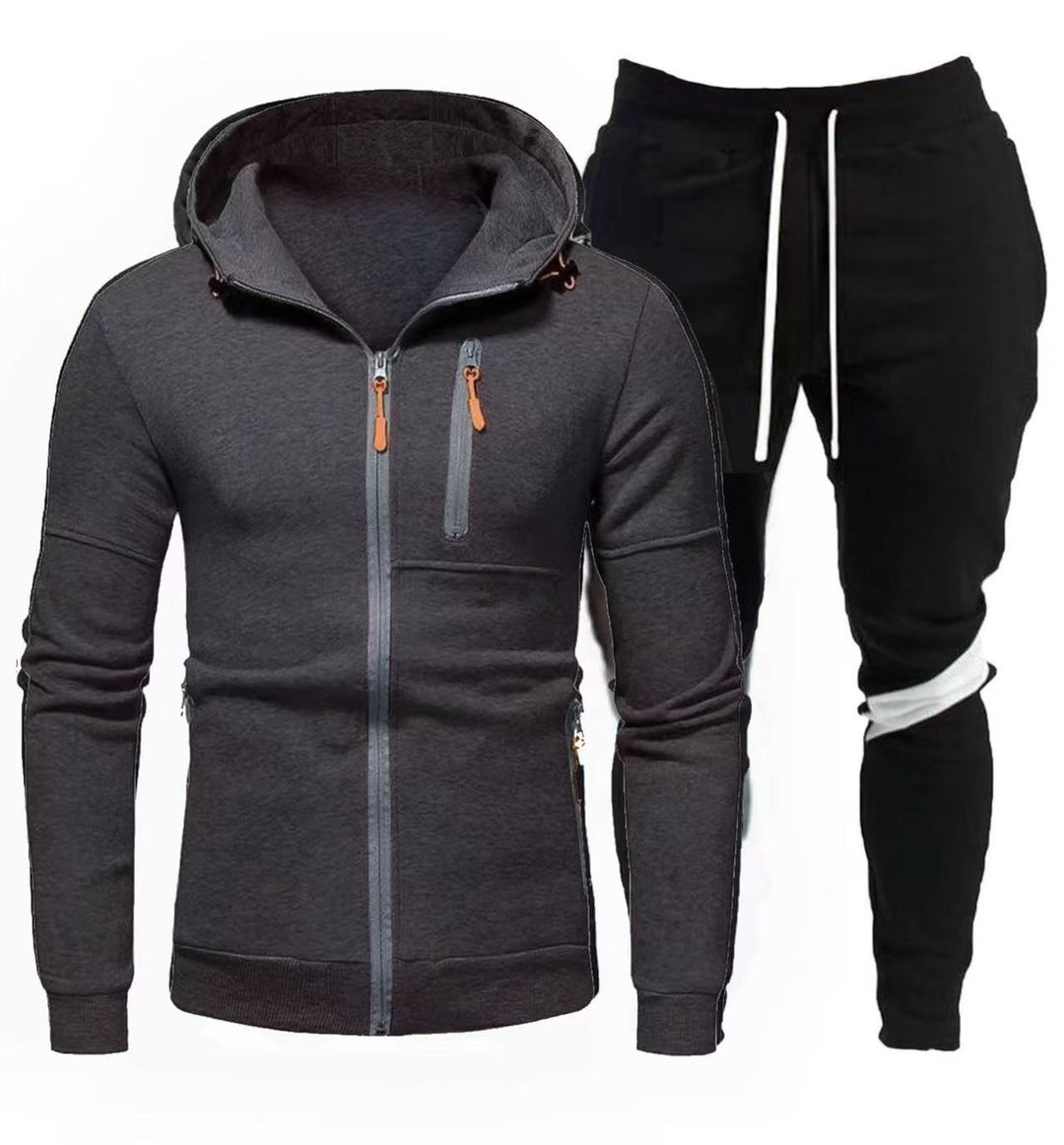 Men's sporty hooded jacket with practical zipper and jogger pants Lisslune