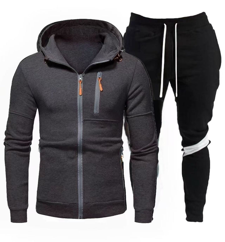 Men's sporty hooded jacket with practical zipper and jogger pants Lisslune