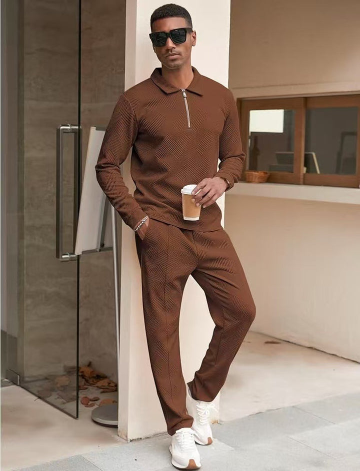 Men's leisure top and pants set with textured design Lisslune