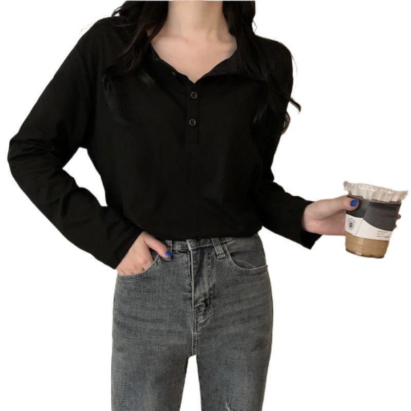 Women's Long Sleeve Henley Shirt with Modern Collar and Continuous Button Placket Lisslune