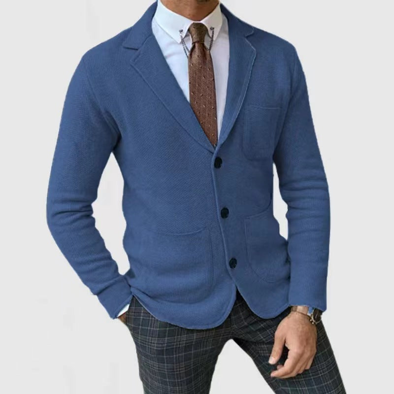 Men's knitted blazer jacket with high pockets and elegant button placket Lisslune