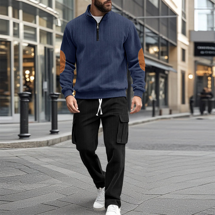 Men's sporty fleece pullover with zipper and cargo pants Lisslune